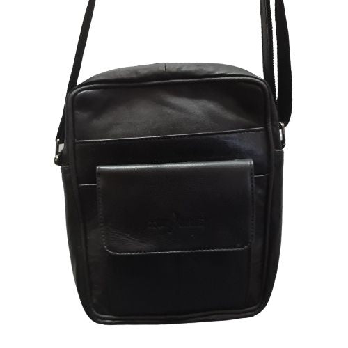 Black Leather Manbag with Card File