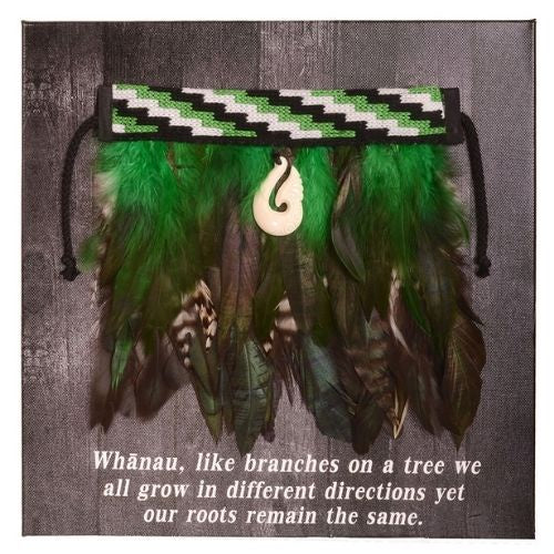 Mini Korowai on Canvas - Whanau - Green
