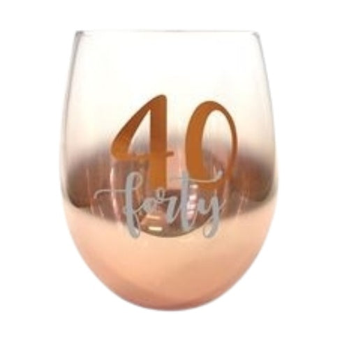 Rose Gold Ombre Stemless Wine Glass - 40th