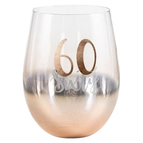 Rose Gold Ombre Stemless Wine Glass - 60th