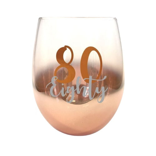 Rose Gold Ombre Stemless Wine Glass - 80th