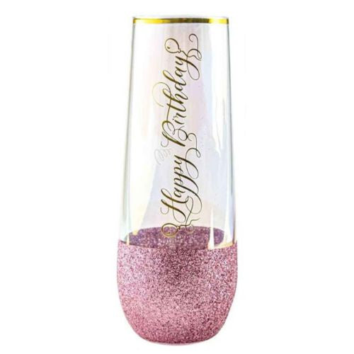 Glitterati Stemless Champagne Glass - Happy Birthday