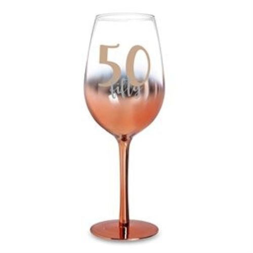 Rose Gold Ombre Stem Wine Glass - 50th