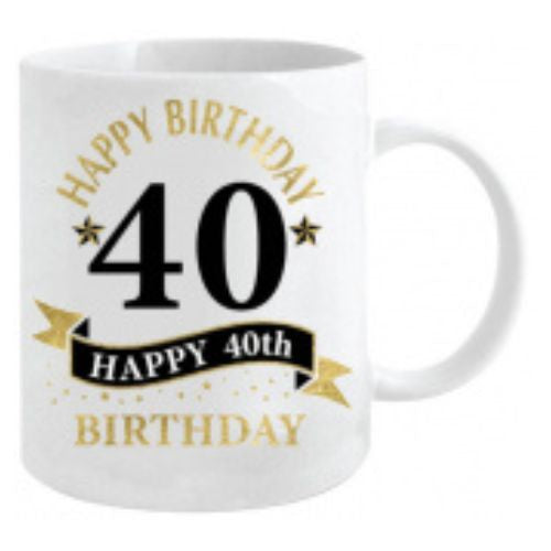 Happy Birthday White & Gold Mug - 40th