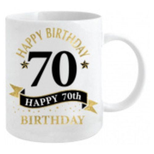 Happy Birthday White & Gold Mug - 70th