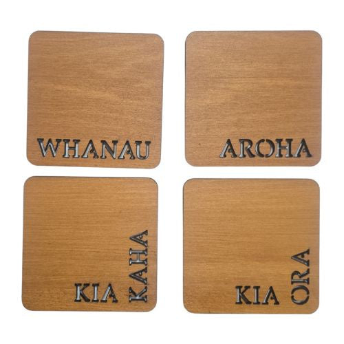 Maori Sayings Rimu Coaster Set