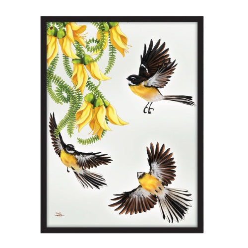Sophie Blokker Framed Canvas Print - Fantail in Flight