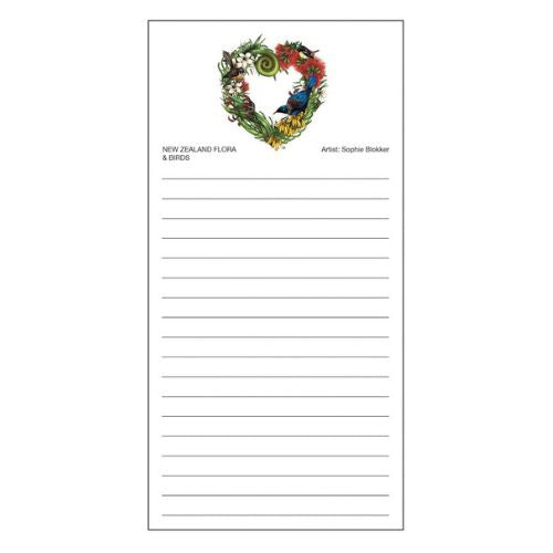 Sophie Blokker Magnetic Shopping List Notepad - Birds & Flora Heart