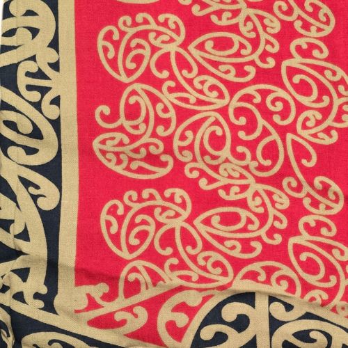 Sarong Kowhaiwhai Print - Red, Black & Beige