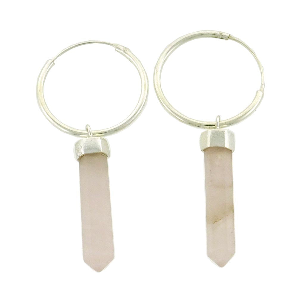 Rose Quartz Point on Sleeper Sterling Silver Earrings