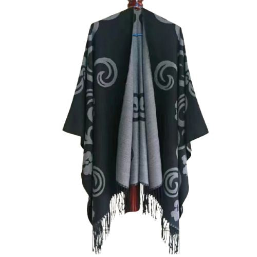 Black Curls Reversable Cape with Tassels