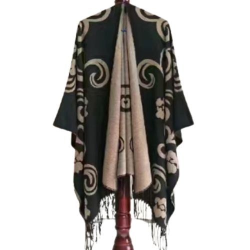 Camel Curls Reversable Cape with Tassels