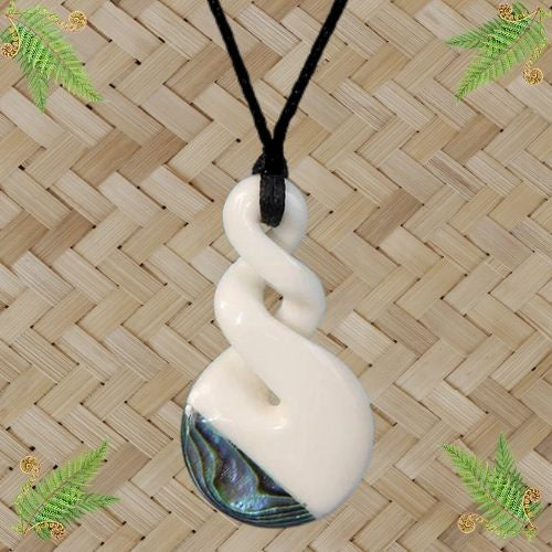 Bone Double Twist with Paua Pendant - 38mm