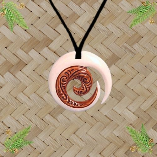 Bone Koru with Stain Pendant - 28mm