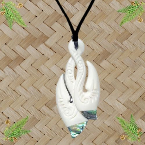 Bone Double Hook with Paua Pendant