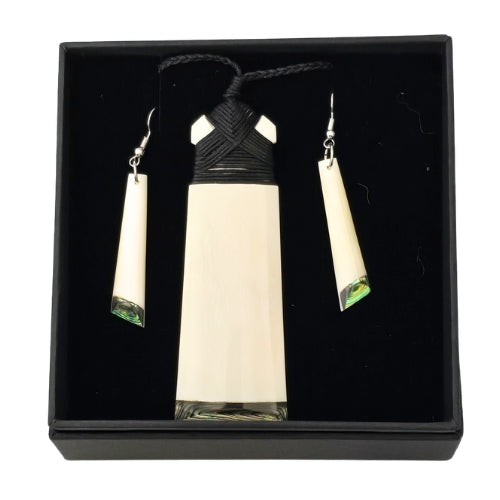 Bone Toki with Paua Pendant & Earrings Set