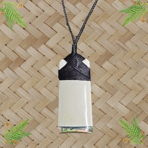 Bone Toki with Paua Pendant - 64mm