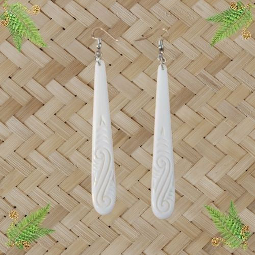 Bone Drop Engraved Pattern Earrings - 100mm