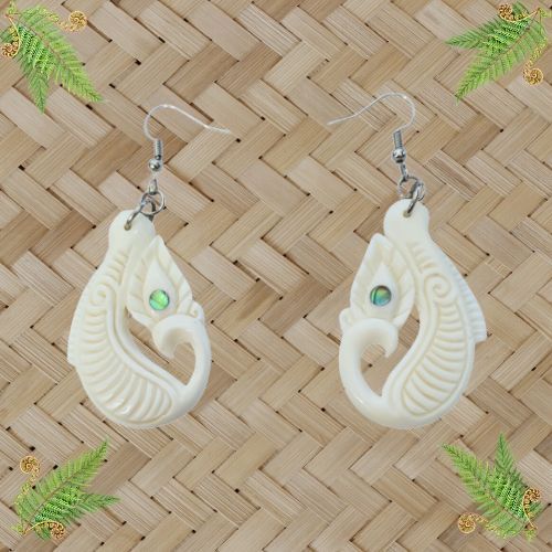 Bone Manaia with Paua Earrings - 45mm