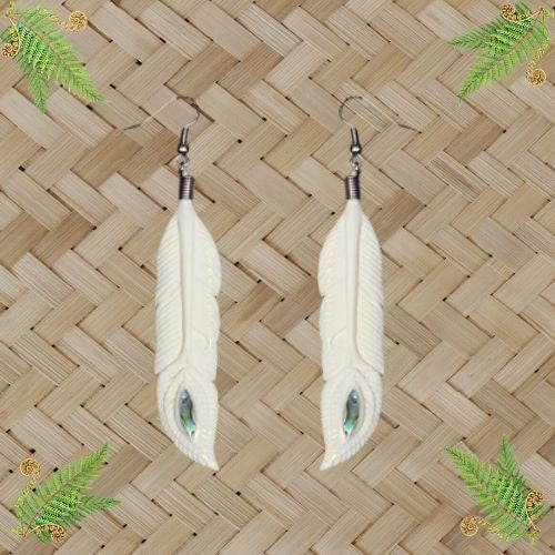 Feather Bone Earrings with Paua Shell - 74mm