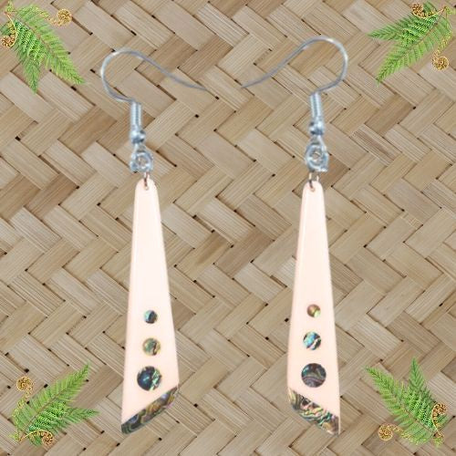 Bone Drop Triangle Earrings with Paua - 80mm