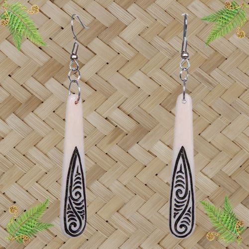 Drop Bone Earrings with Black Stain - 55mm