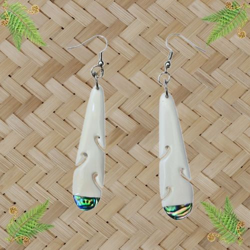 Bone Drop with 3 Koru Earrings & Paua Tip - 54mm