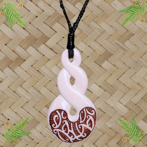 Bone Double Twist Maori Pattern Pendant with Stain - 82mm