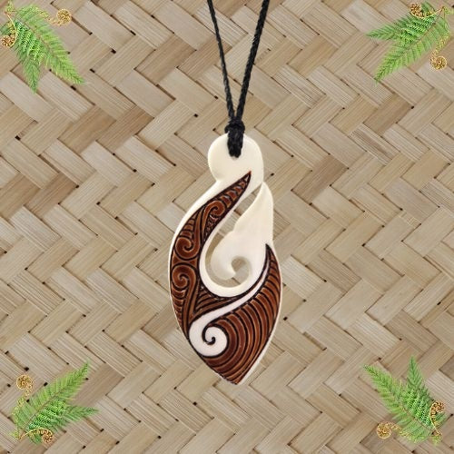 Bone Hook with Tail Stained Pendant - 85mm