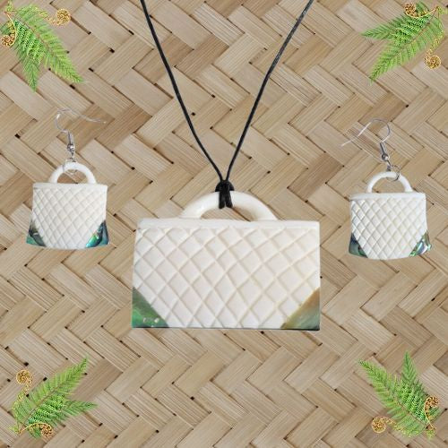Bone Kete with Paua Pendant & Earrings Set