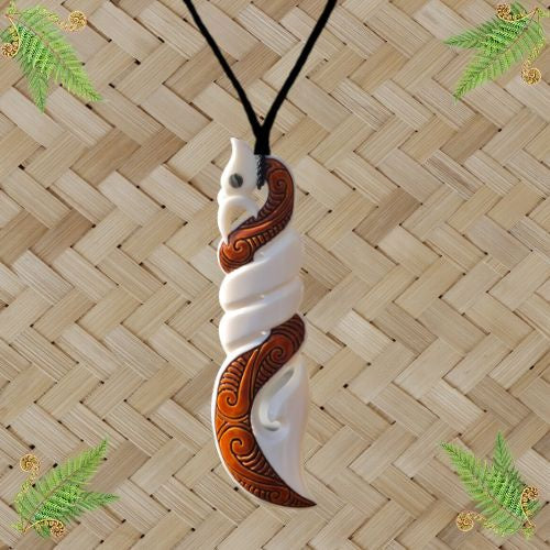 Manaia Twist Bone Pendant with Stain - 145mm