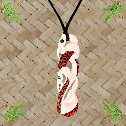 Bone Manaia Double Pendant with Stain - 140mm