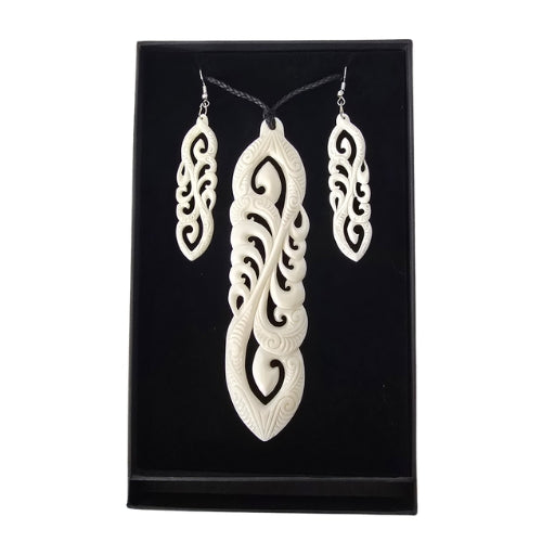 Bone Multi Koru Pendant & Earrings Set