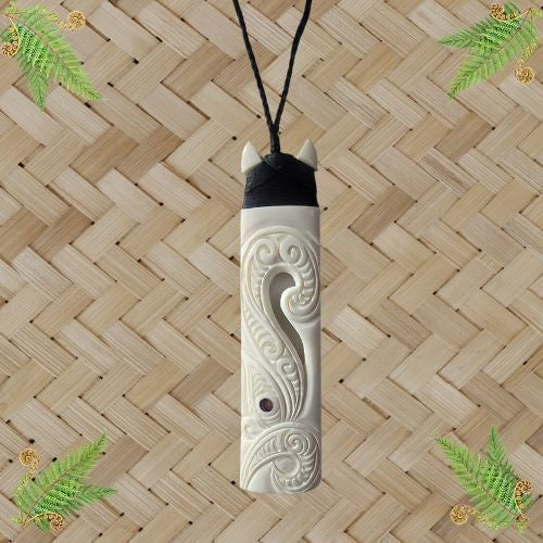 Bone Toki Manaia with Paua Pendant - 133mm