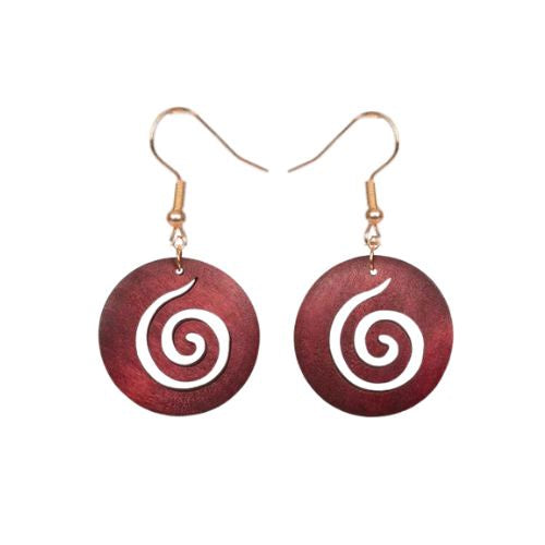 Round Wood Koru Frond Earrings