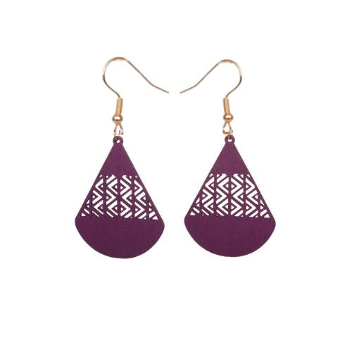 Purple Fan Wood Earrings