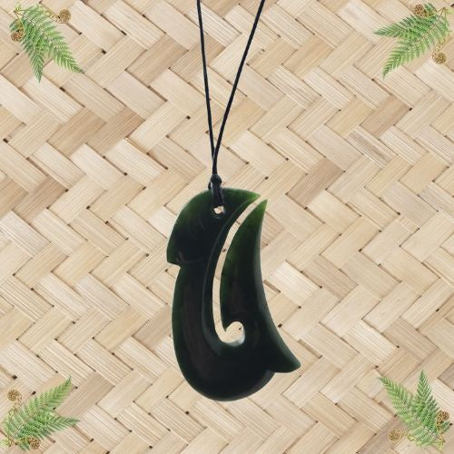 NZ Greenstone Fish Hook Pendant - 45mm