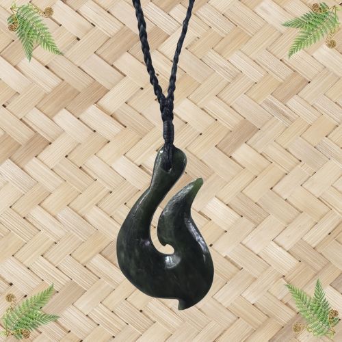 NZ Greenstone Fish Hook Pendant - 45mm