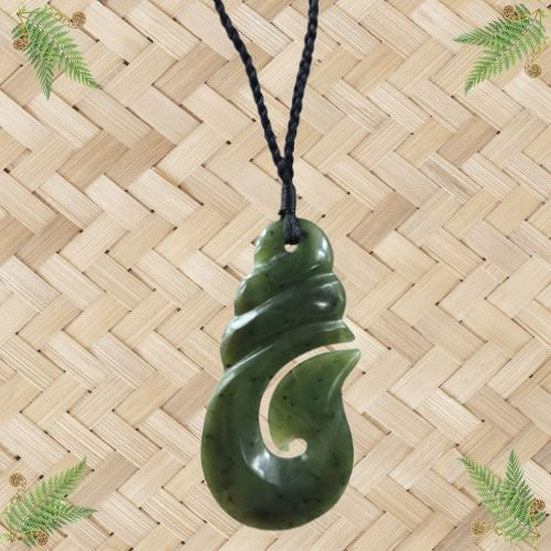 NZ Greenstone Fish Hook Pendant - 68mm
