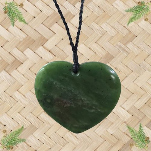 NZ Greenstone Heart Solid Pendant - 65mm