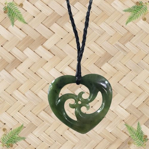 NZ Greenstone Heart Triple Koru Pendant - 40mm