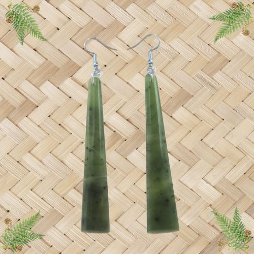 NZ Greenstone Toki Earrings - 63mm