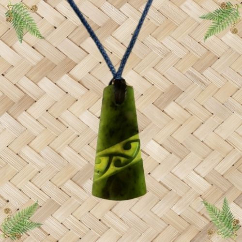 NZ Greenstone Wedge Diagonal Koru Pendant