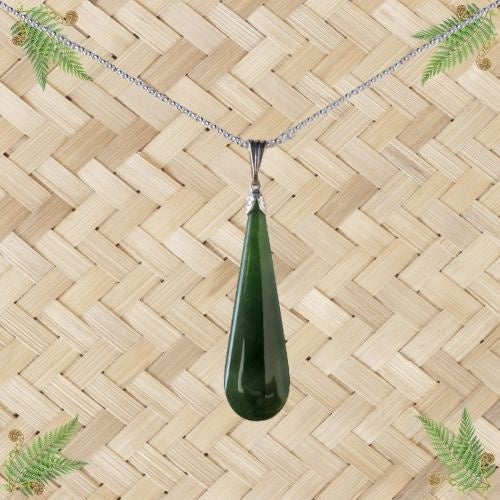 NZ Greenstone Teardrop Pendant - 38mm