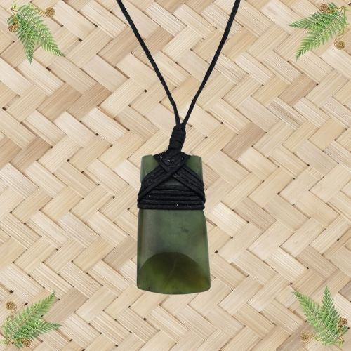 NZ Greenstone Toki Pendant with Black Lashing - 30mm