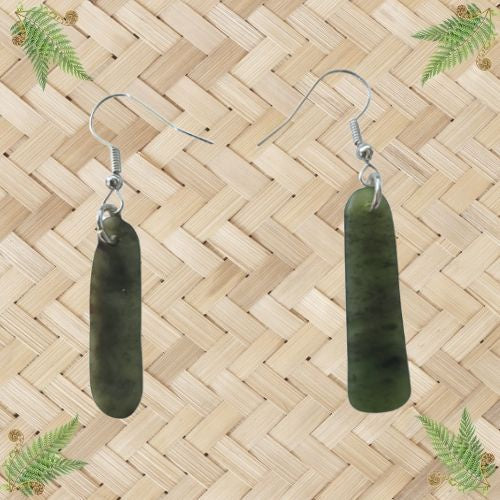 NZ Greenstone Freeform Earrings - 29mm