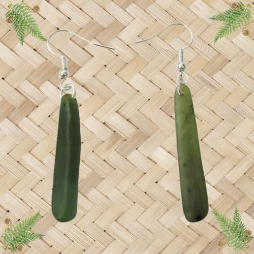 NZ Greenstone Toki Freeform Earrings - 35mm