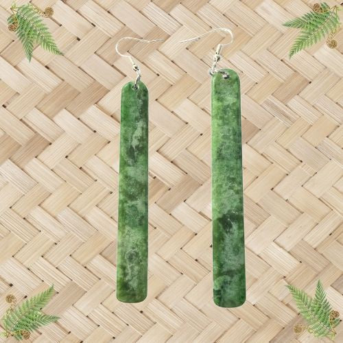 NZ Greenstone Toki Drop Earrings - 85mm