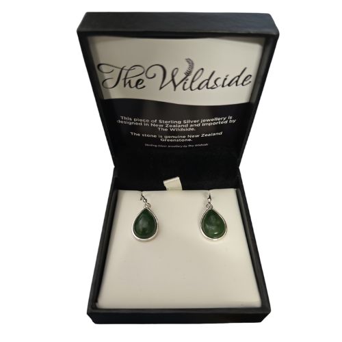 NZ Greenstone & Silver Teardrop Earrings - 20mm