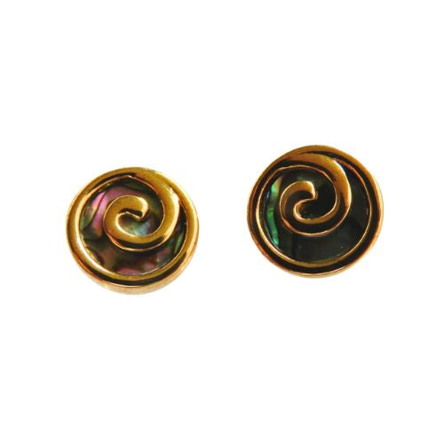 Koru Studs with Paua and Gold - 10mm